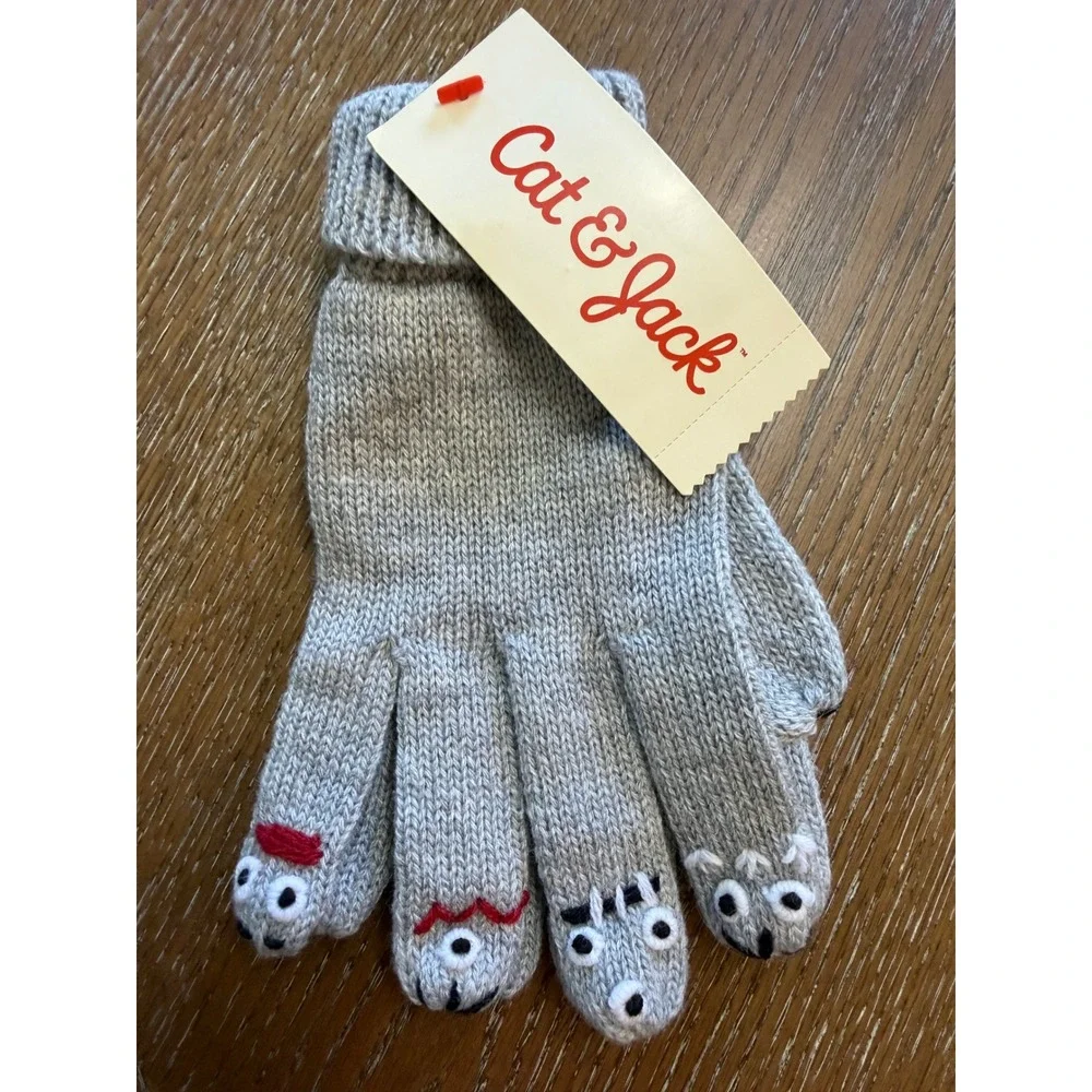 Kids Halloween costume Monster Gray Finger Knit Gloves OSFM NWT